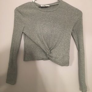 Shein: grey twisted long sleeve crop top